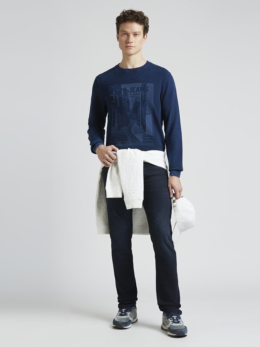 

Pepe Jeans Men Typography Printed Round Neck Cotton Pullover Sweatshirt, Blue