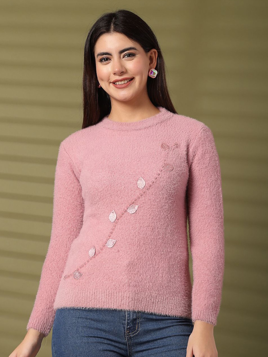 

Clora Creation Women Embellished Woollen Pullover, Pink