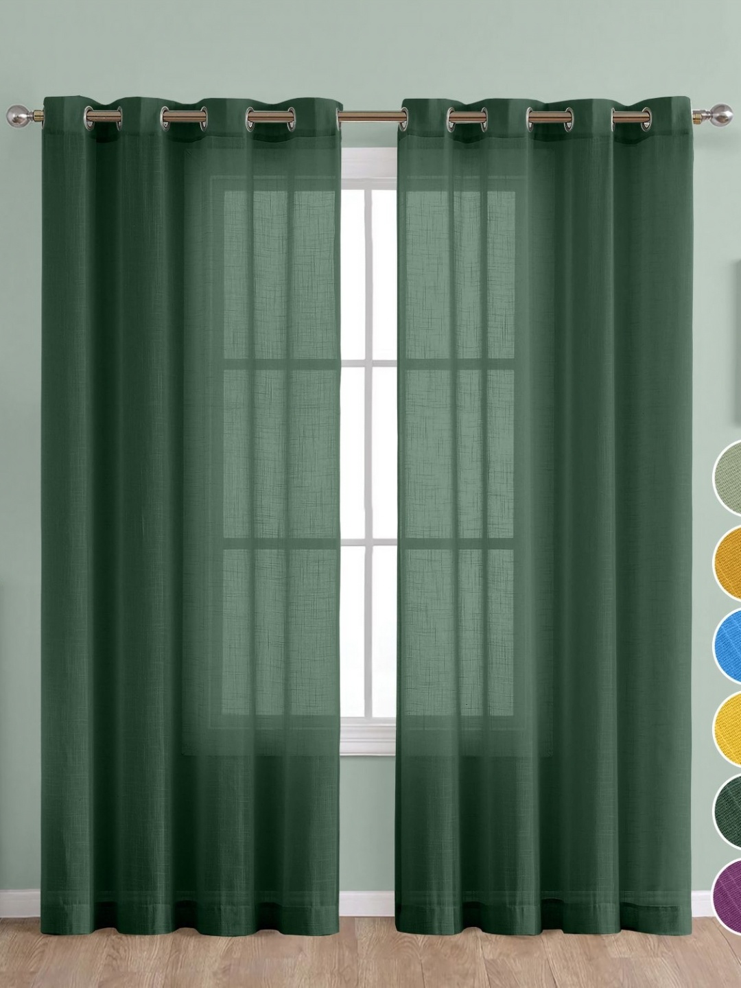 

THE LINEN COMPANY Sea Green 2 Pieces Cotton Sheer Door Curtain