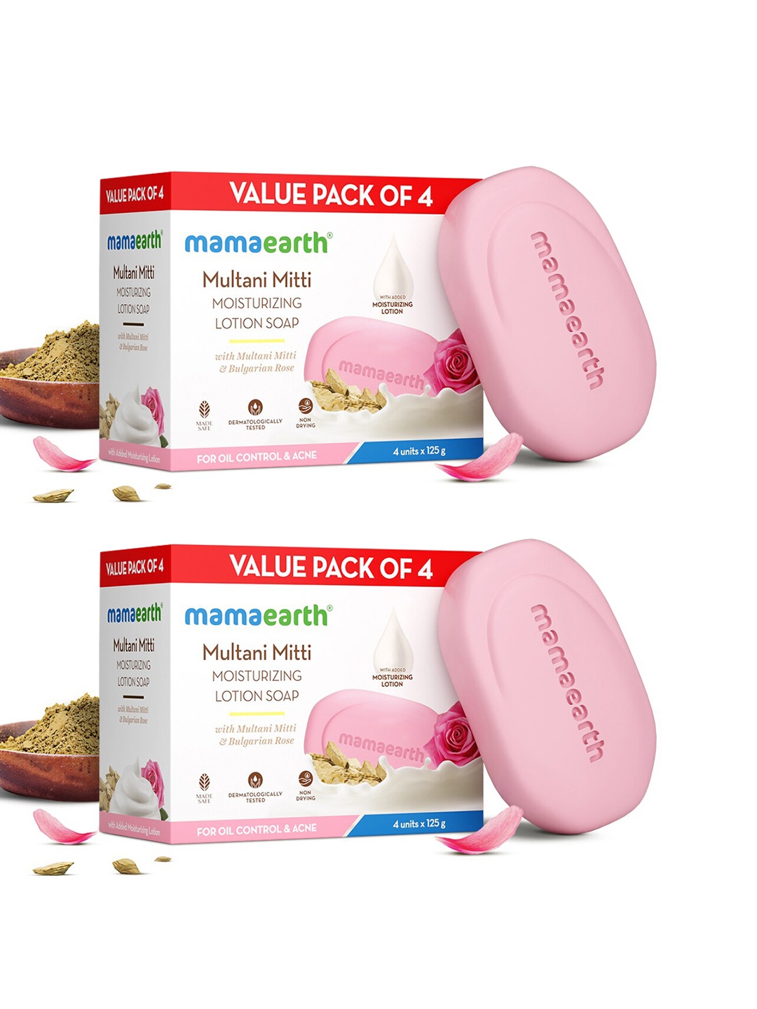 

Mamaearth 2 Pcs Multani Mitti Moisturizing Lotion Soap For Oil Control & Acne - 125g Each, Pink