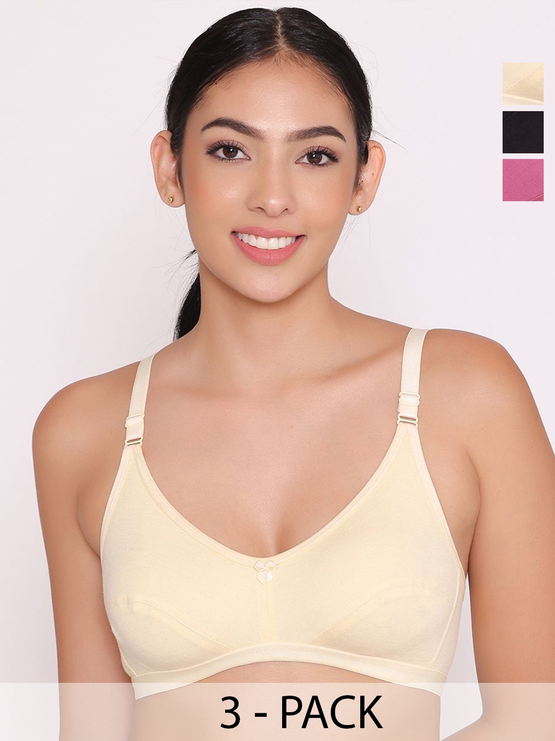 

INKURV Pack Of 3 Non Padded Full Coverage Bra, Beige