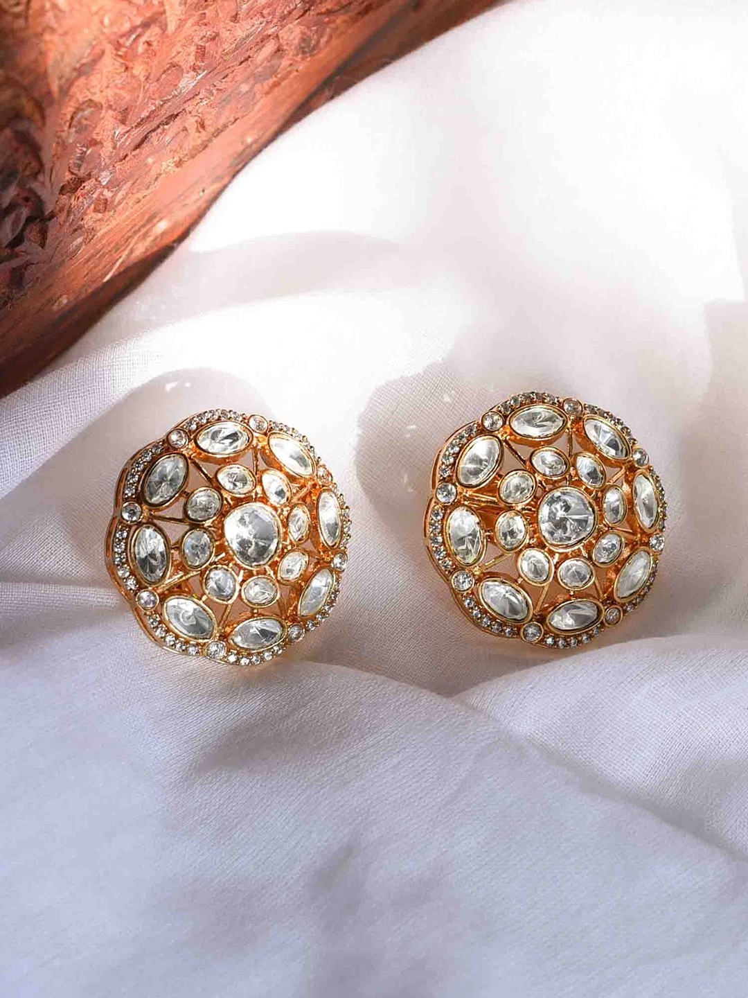 

Amreli Jaipur Gold-Plated Kundan Stone Studded Polki Studs