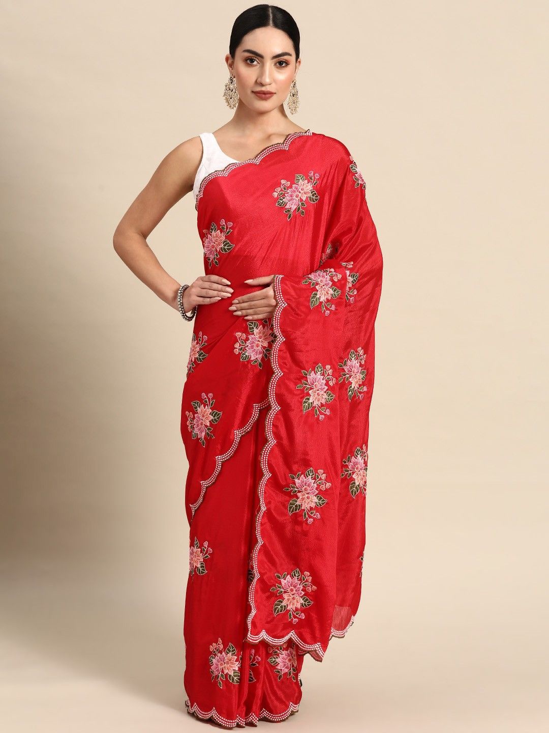 

Anouk Floral Embroidered Saree, Red