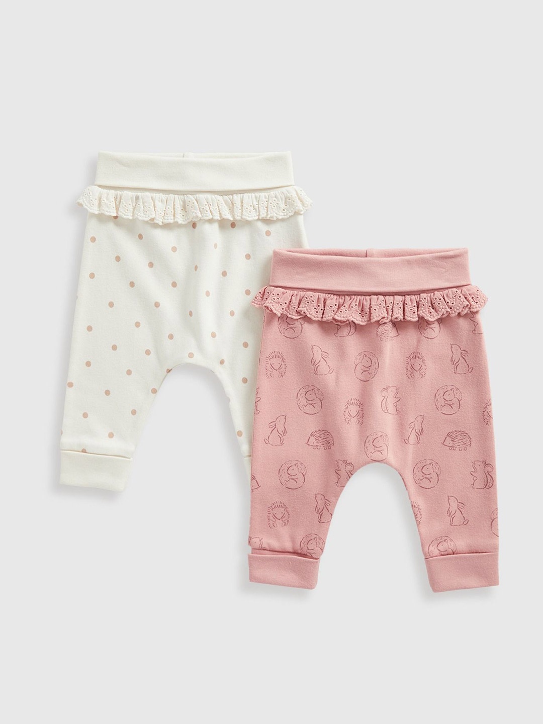 

mothercare Girls Printed Relaxed Easy Wash Joggers Trousers Pack of 2 - Light Pink