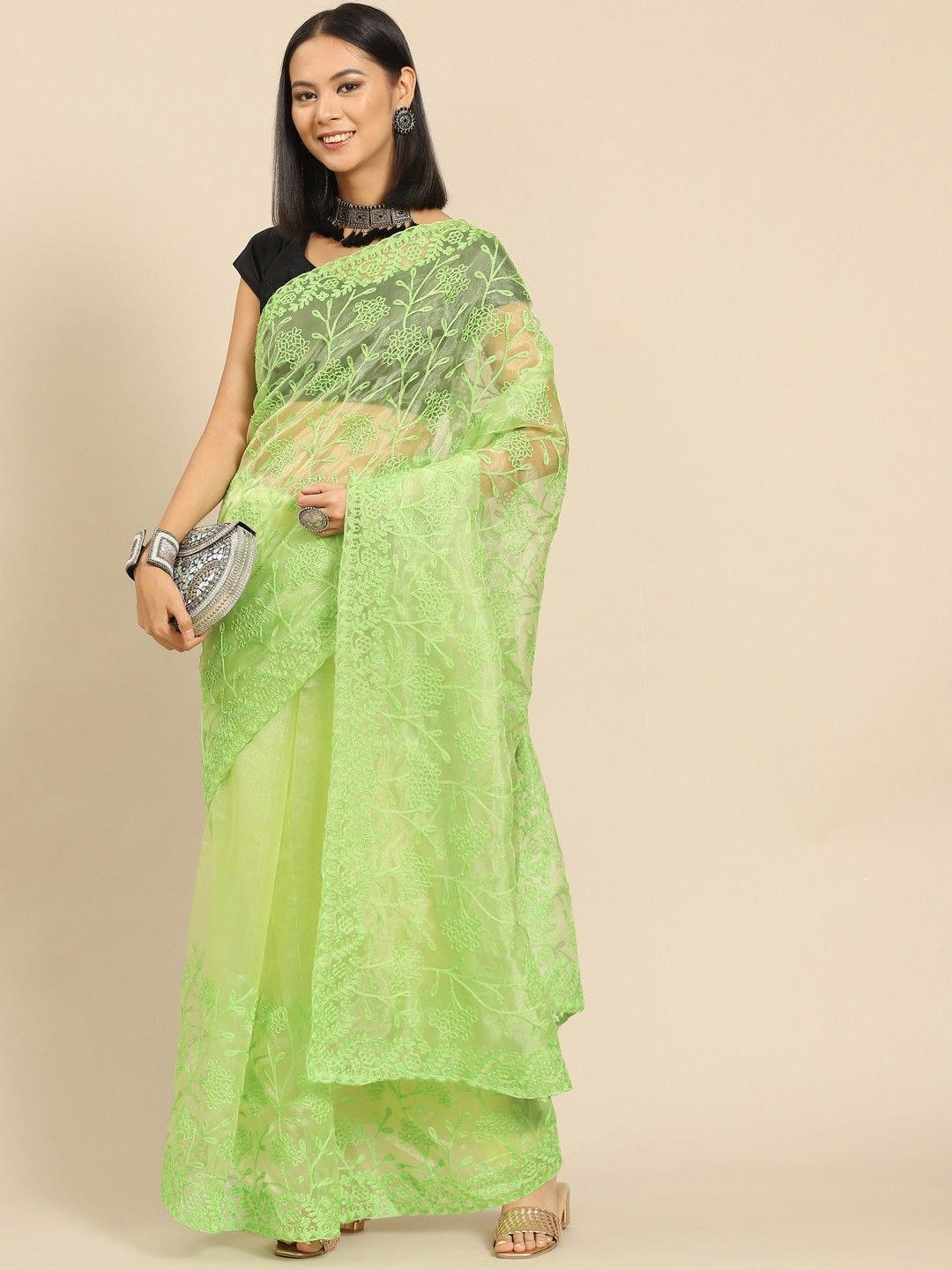 

Anouk Floral Organza Saree, Green