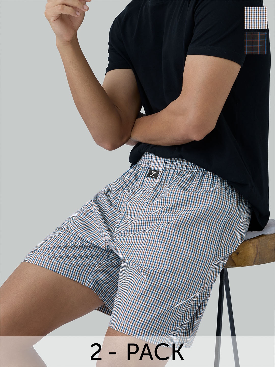 

XYXX Men Pack Of 2 Checked Printed Pure Cotton Boxers XYBOX2PCKN240, Black