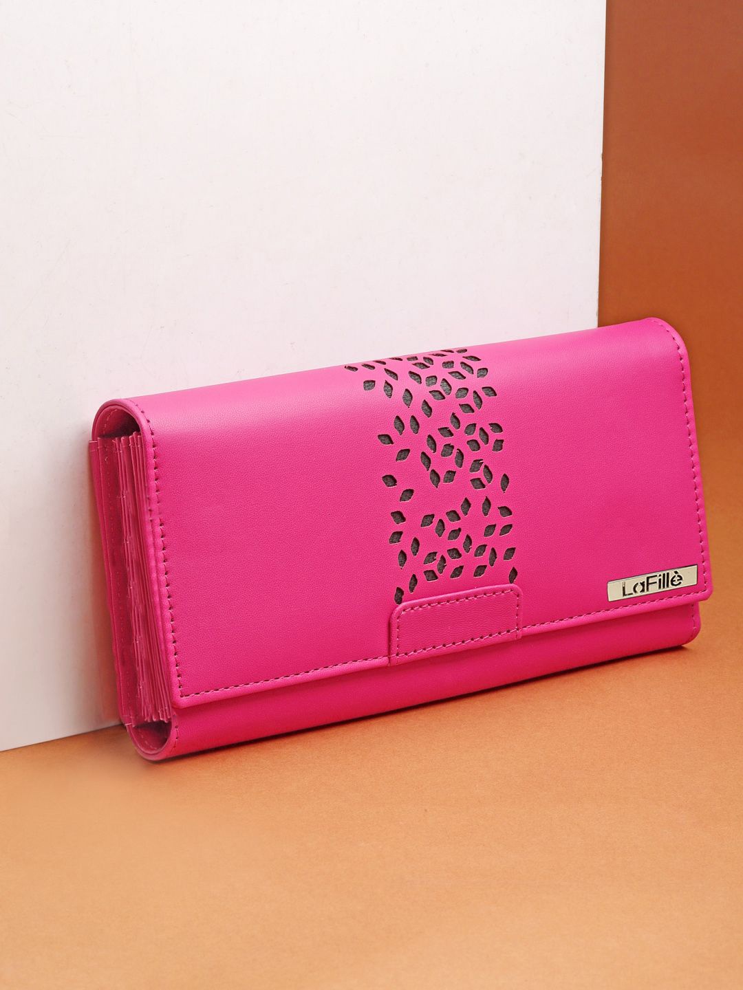 

LaFille Self Design Cut Work Detail Two Fold Wallet, Pink