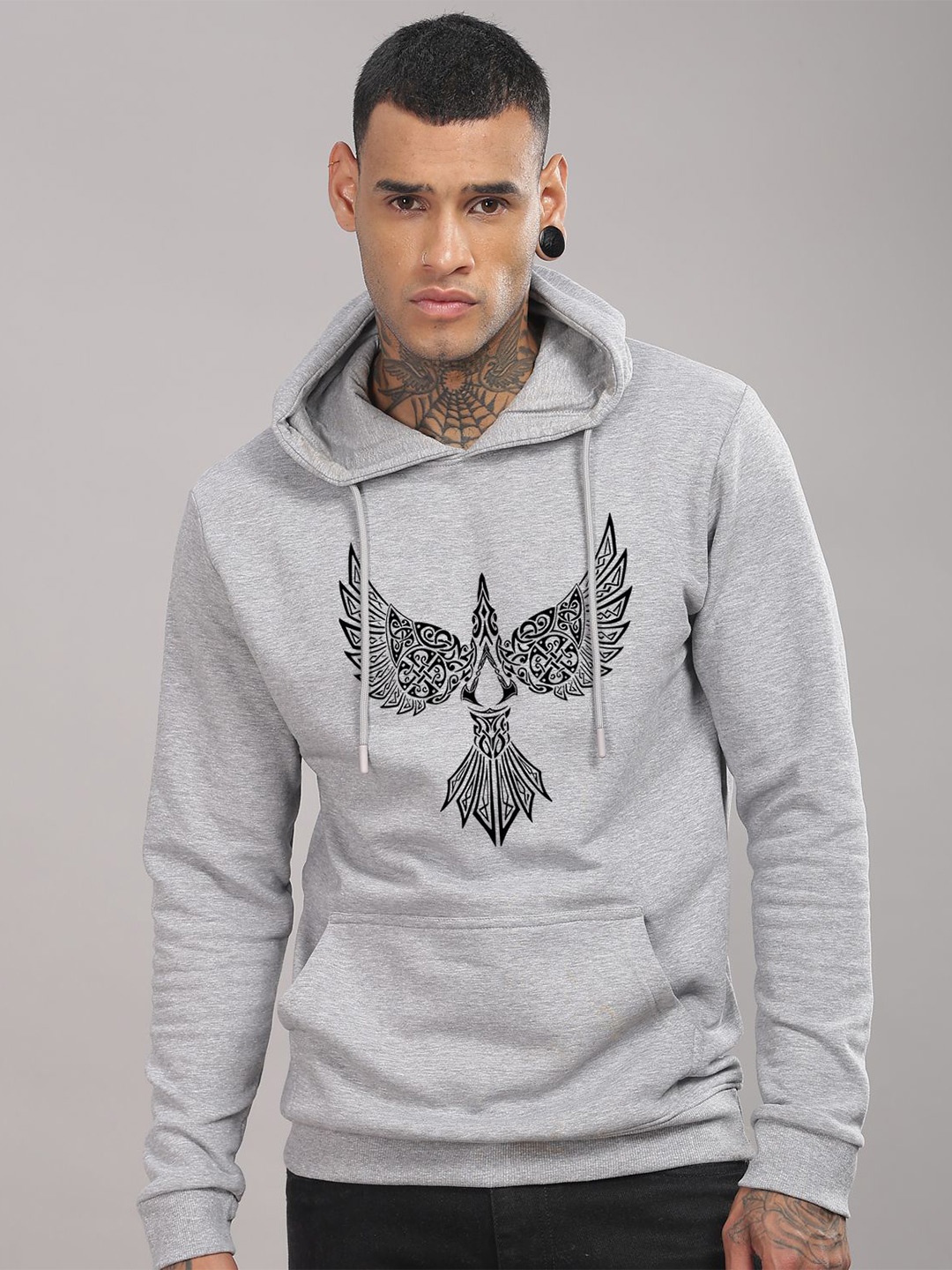 

ADRO Men Printed Hooded Pullover Sweatshirt, Grey