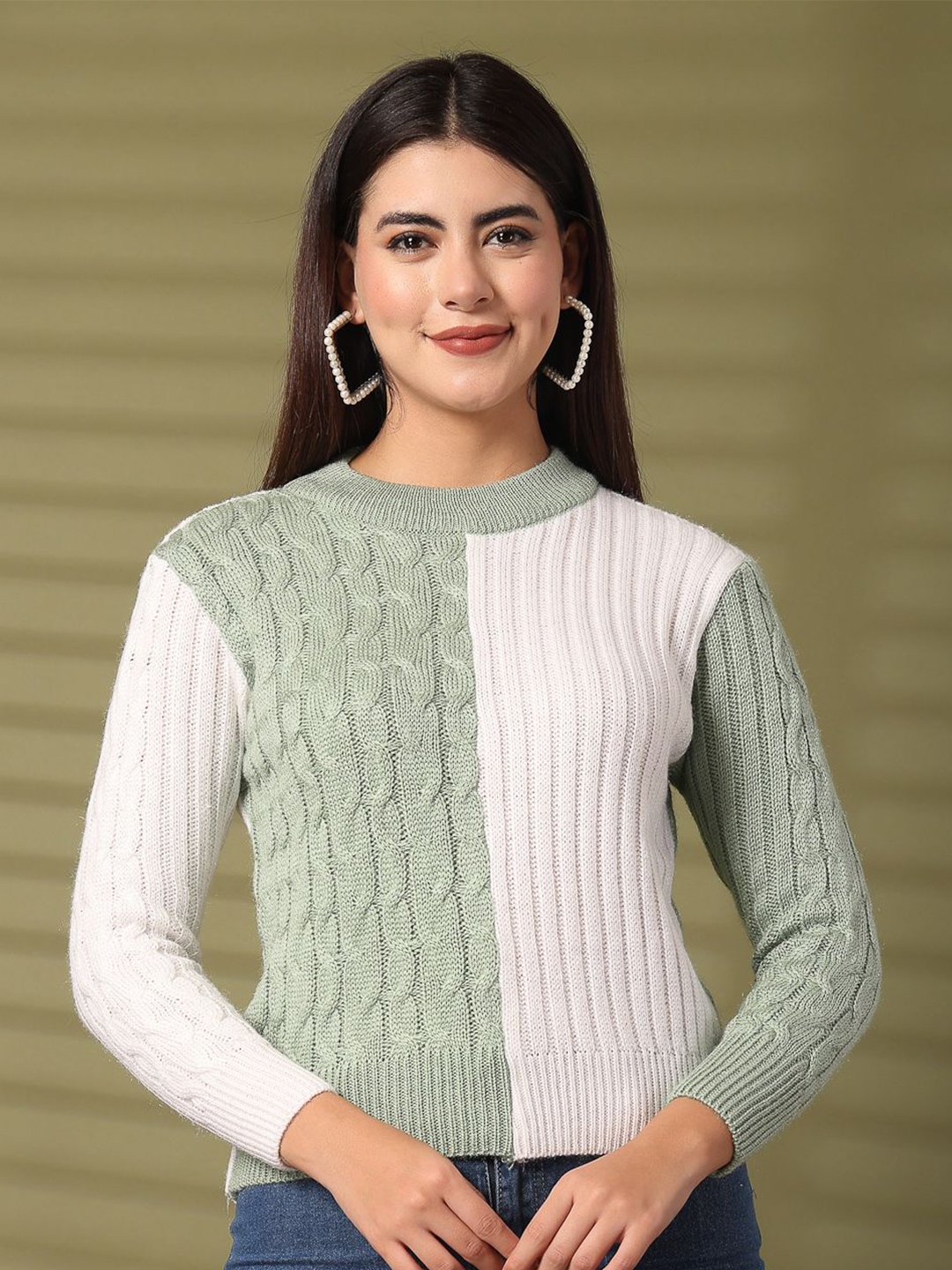 

Clora Creation Women Cable Knit Woollen Pullover, Green