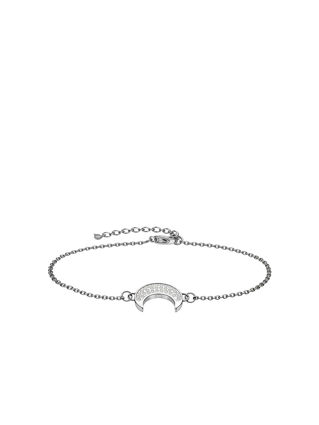 

HighSpark 925 Sterling Silver Cubic Zirconia Studded Crescent Moon Charm Bracelet