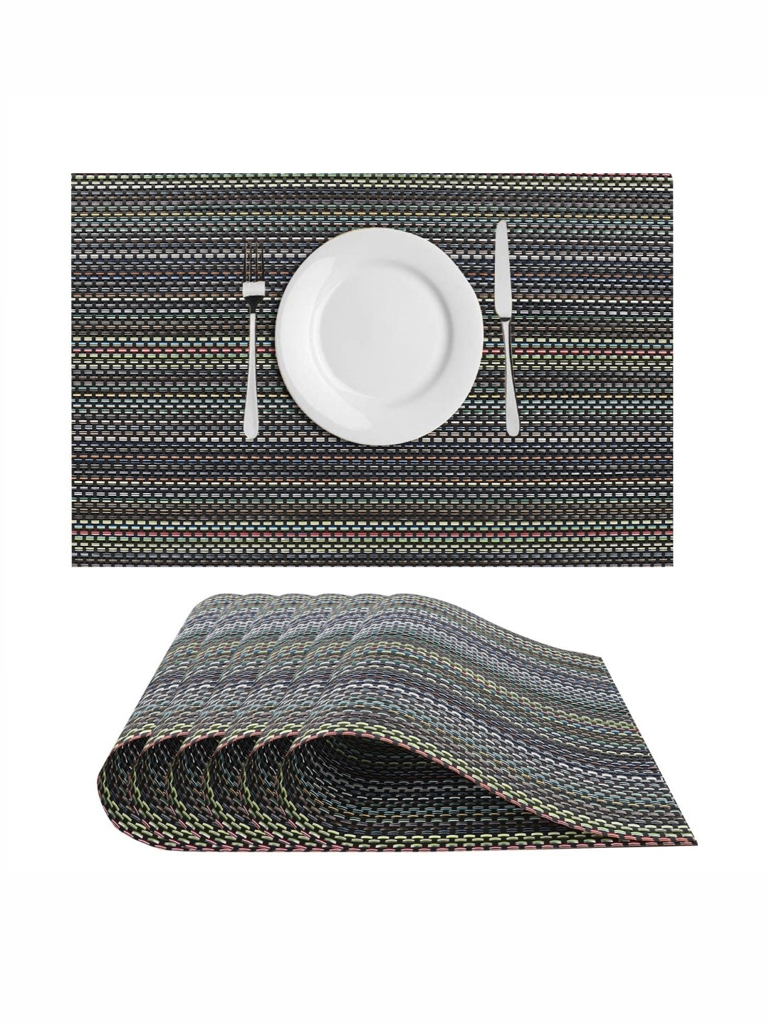 

LooMantha Green 6 Pieces Striped Rectangular Table Placemats