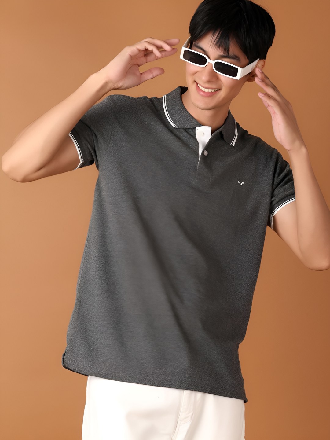 

V-Mart Men Solid Polo Collar Cotton T-shirt, Charcoal