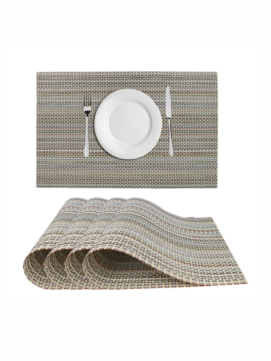 

LooMantha Beige 4 Pieces Striped Rectangle Shape Table Placemats