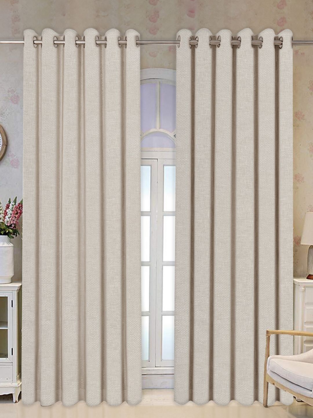 

Tesmare Beige Self Design Room Darkening Window Curtain