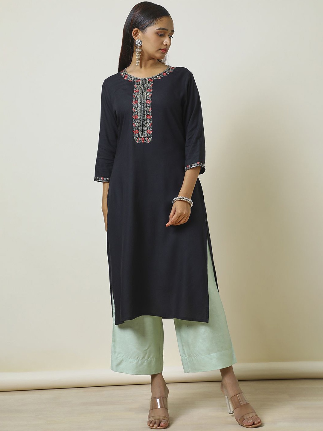 

Soch Embroidered Sequinned Straight Kurta, Black