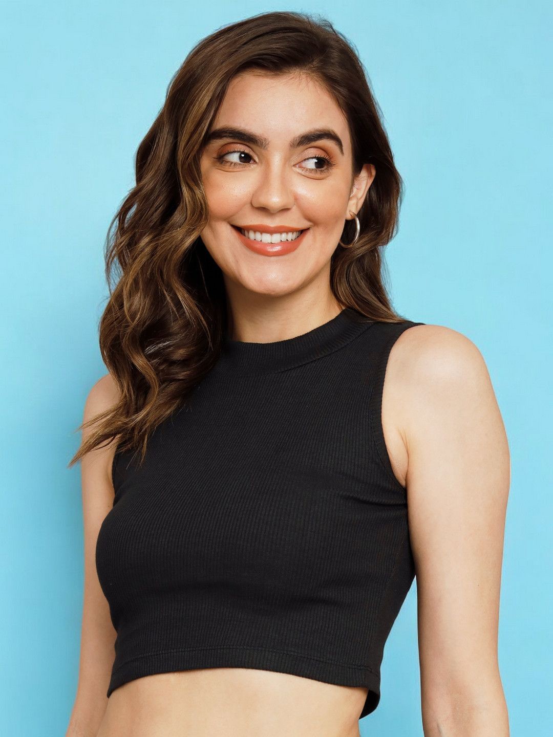 

The Roadster Lifestyle Co. Women Pure Cotton Fitted Cami Crop Top, Black