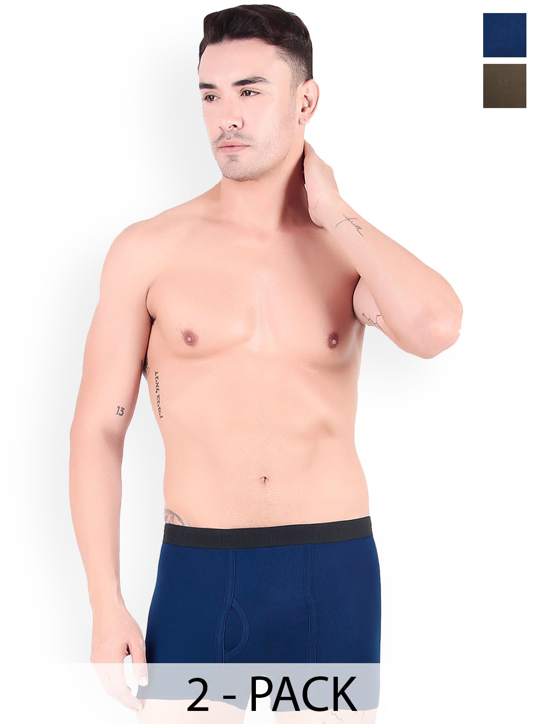 

inner element Pack Of 2 Pure Cotton Breathability Trunk MINI_TRUNK_Olive_Navy_PK2_XS, Navy blue