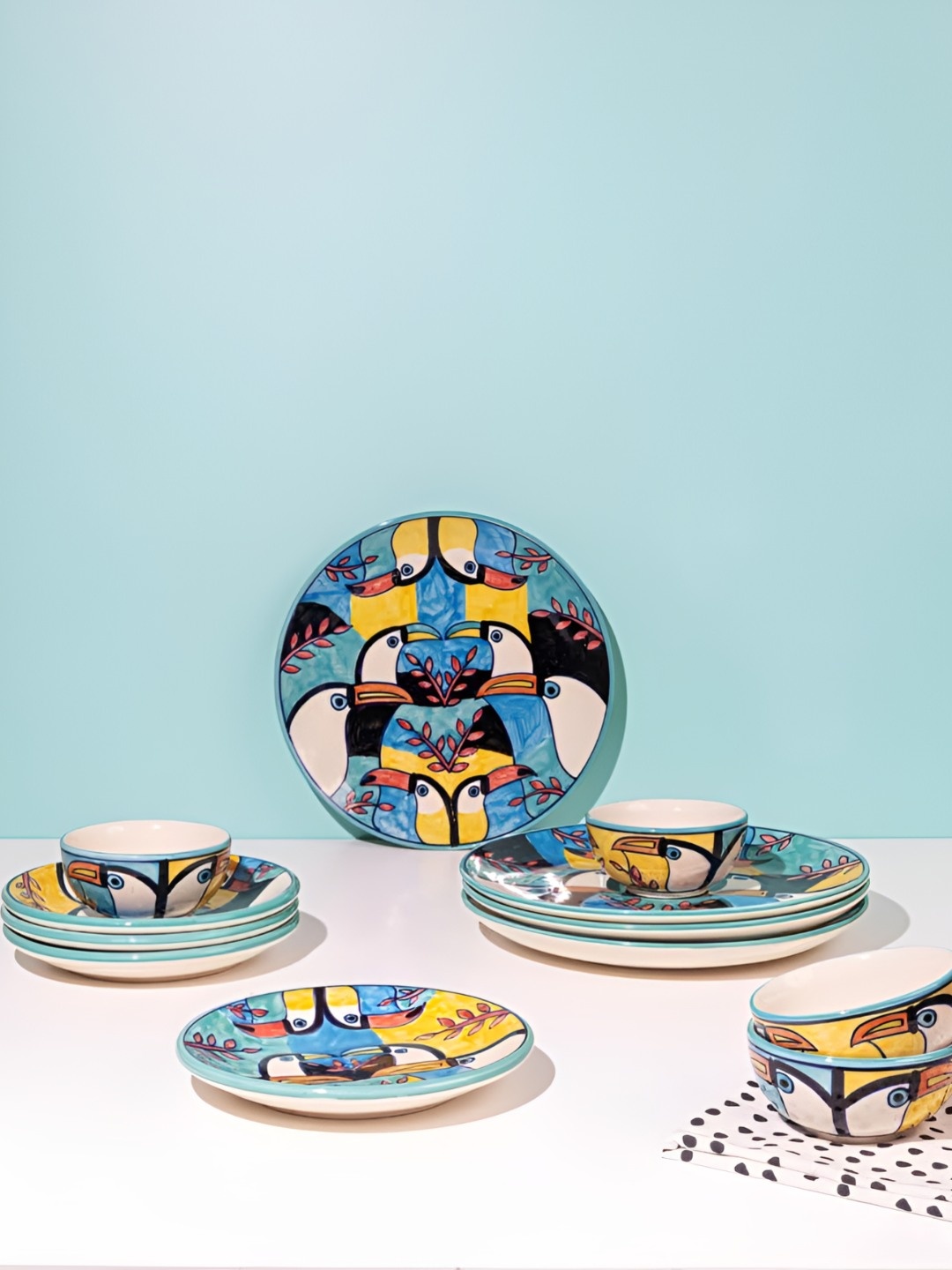 

AMALAFIEE CERAMICS Blue & Black 8 Pieces Printed Ceramic Dishwasher Safe Dinner Set
