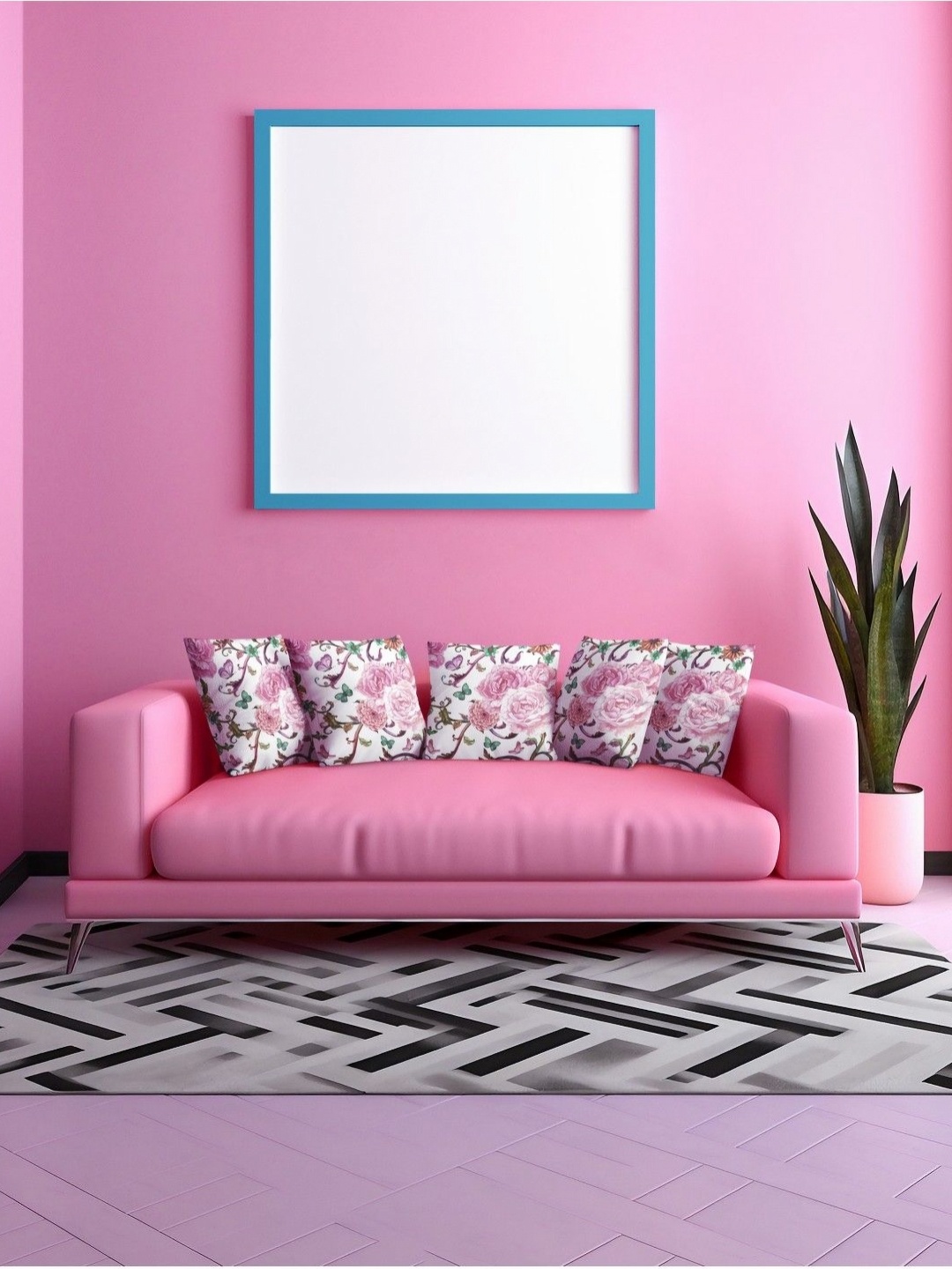 

THEYAYACAFE White & Pink 5 Pieces Floral Printed Velvet Square Cushion Covers