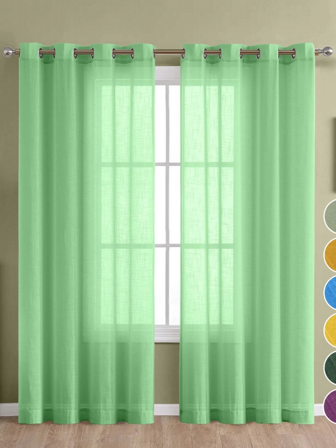 

THE LINEN COMPANY Green 2 Pieces Cotton Sheer Door Curtain