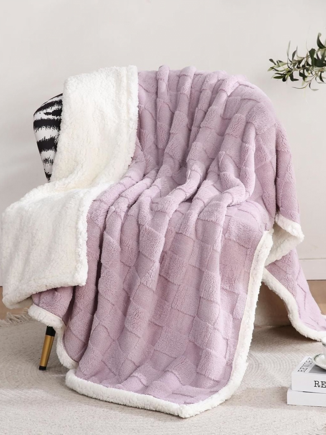 

Butterthief Kids Purple & White Checked Sherpa Heavy Winter 210 GSM Single Bed Blanket