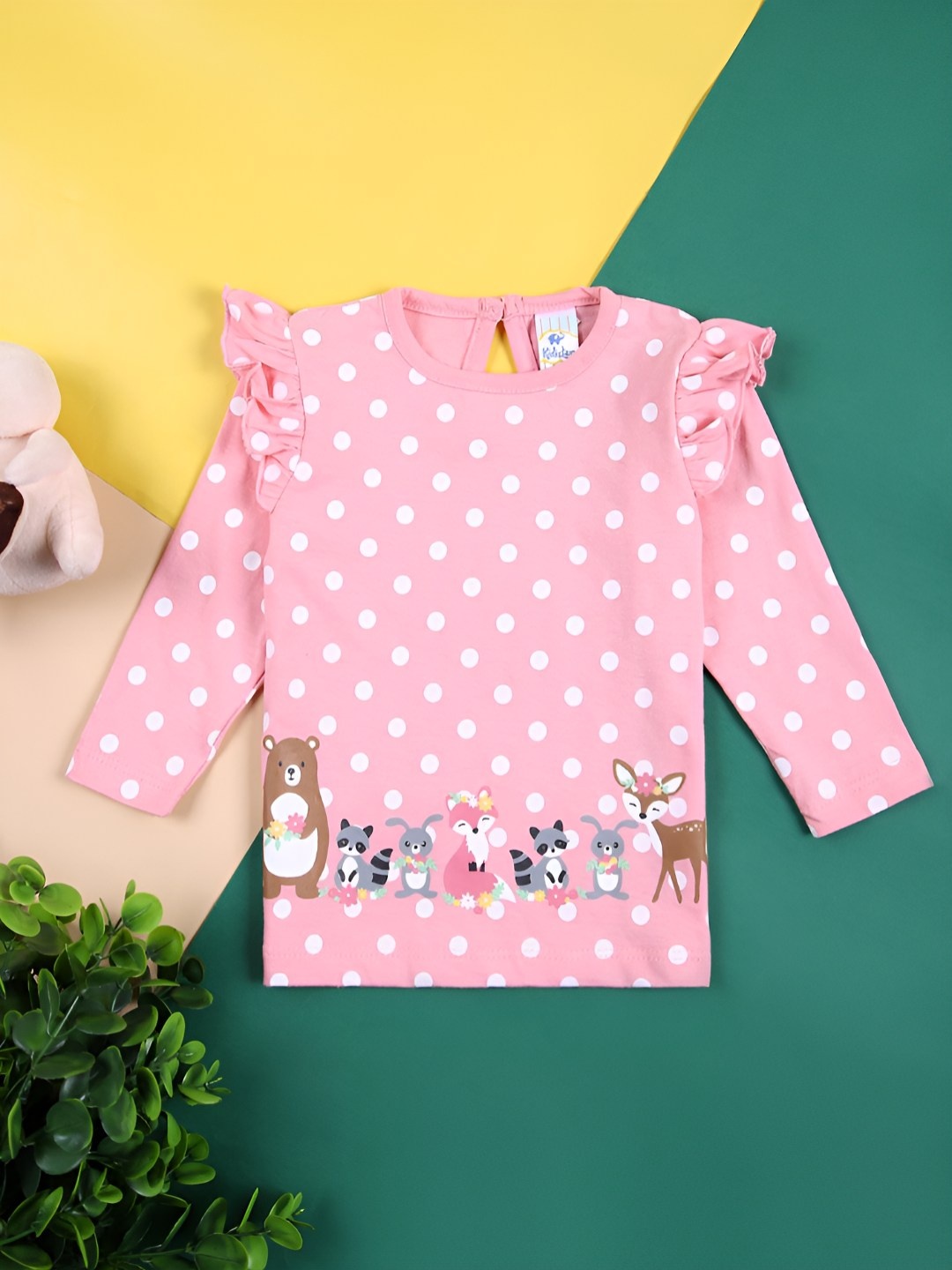 

V-Mart Girls Polka Dots Printed Round Neck Cotton T-shirt, Pink
