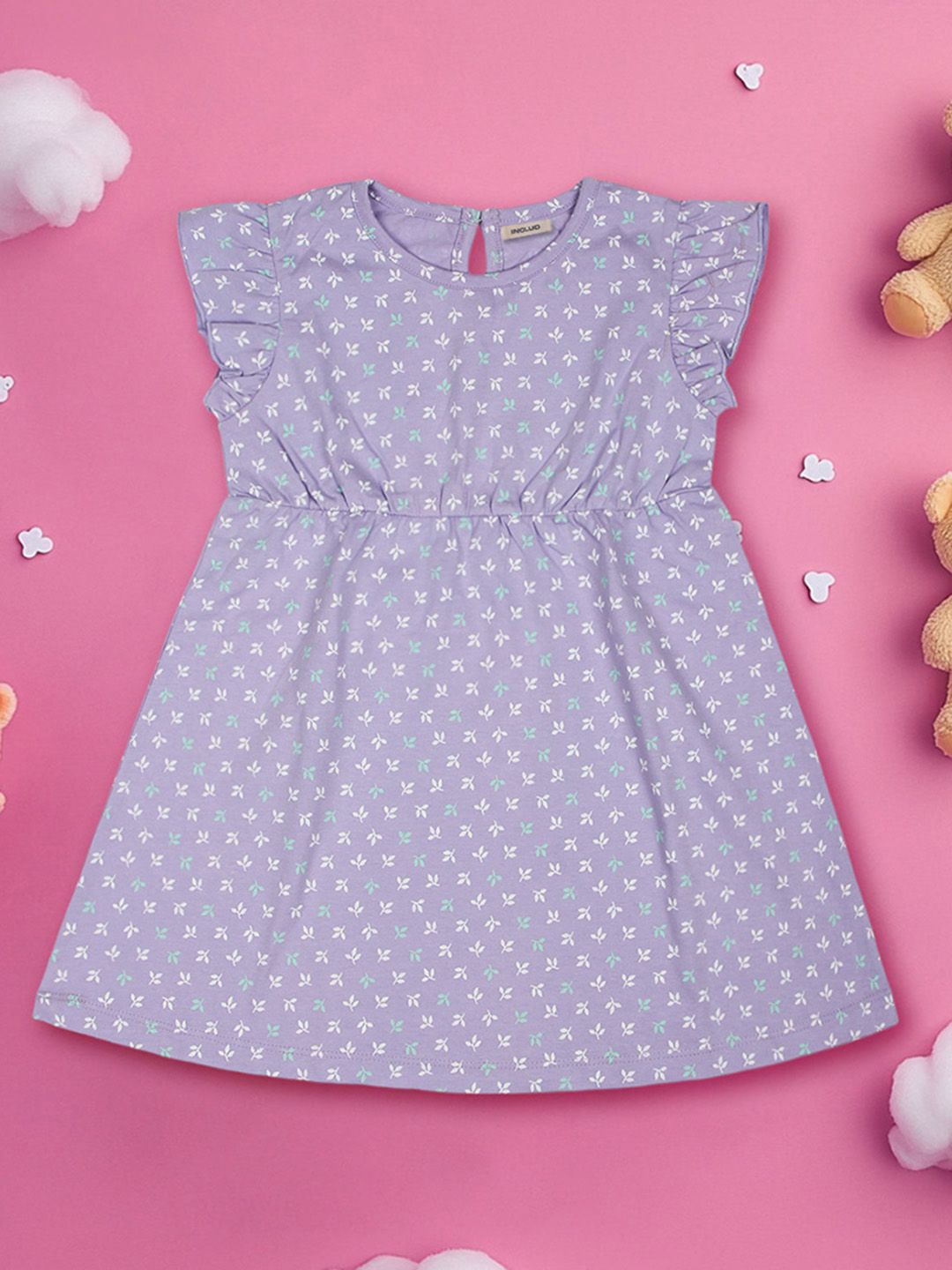 

INCLUD Girls Printed Fit & Flare Dress, Purple