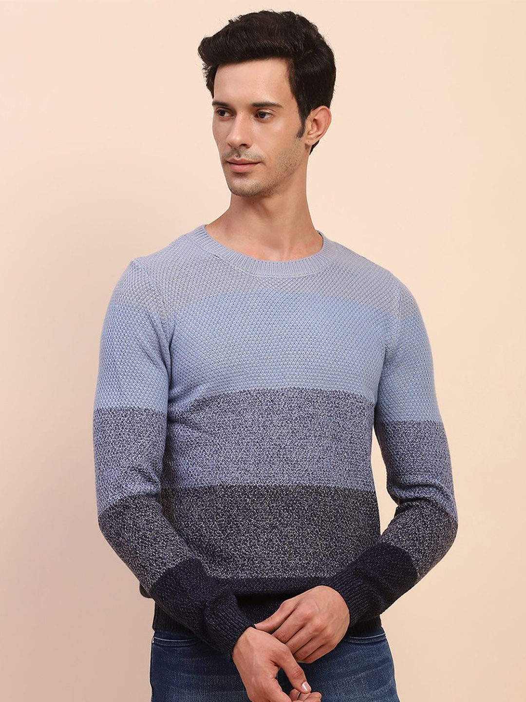 

CAMLA Men Blue Round Neck Long Sleeves Colourblocked Pullover Sweaters