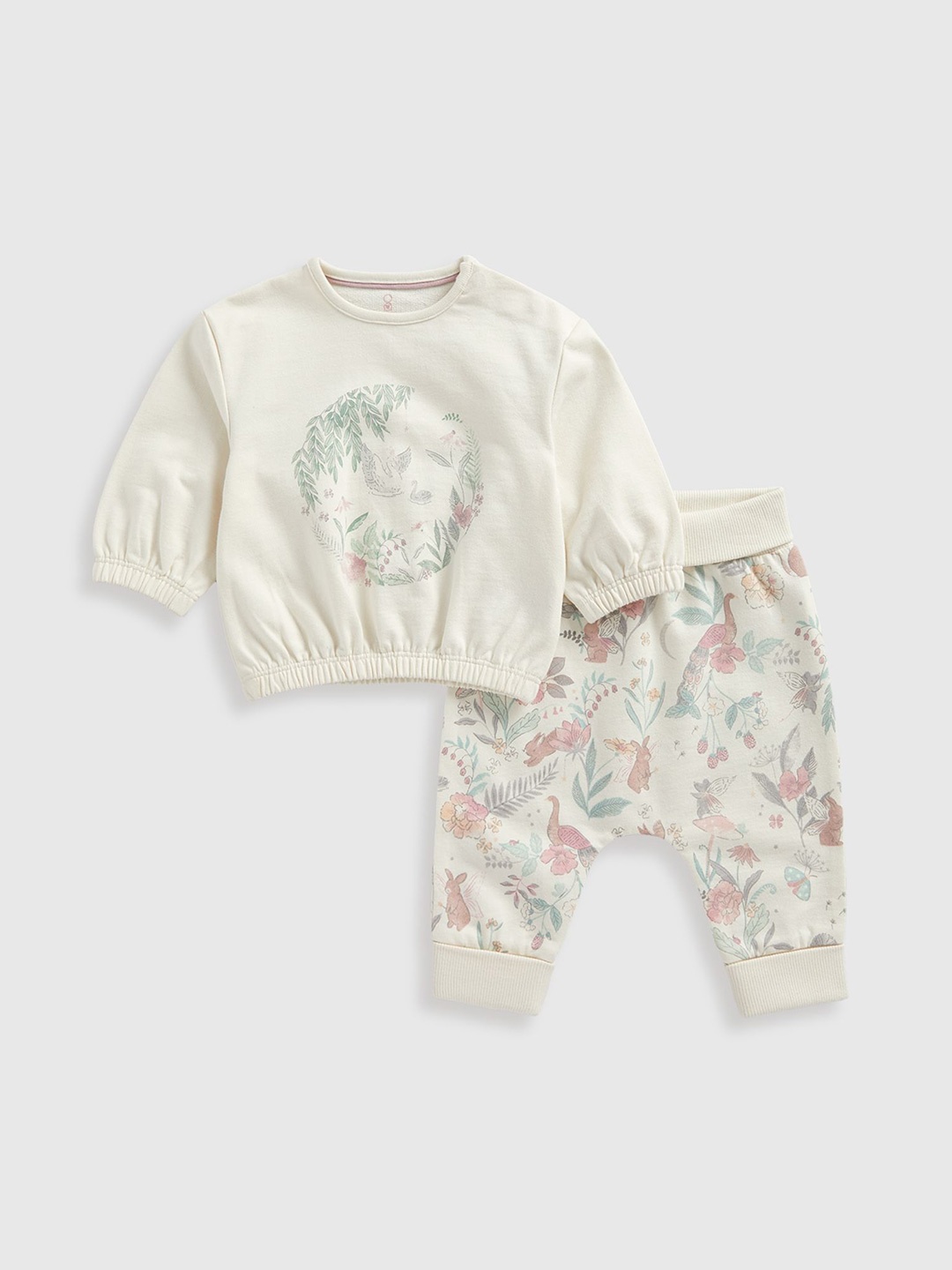 

mothercare Girls Printed Pure Cotton Top With Joggers, Cream