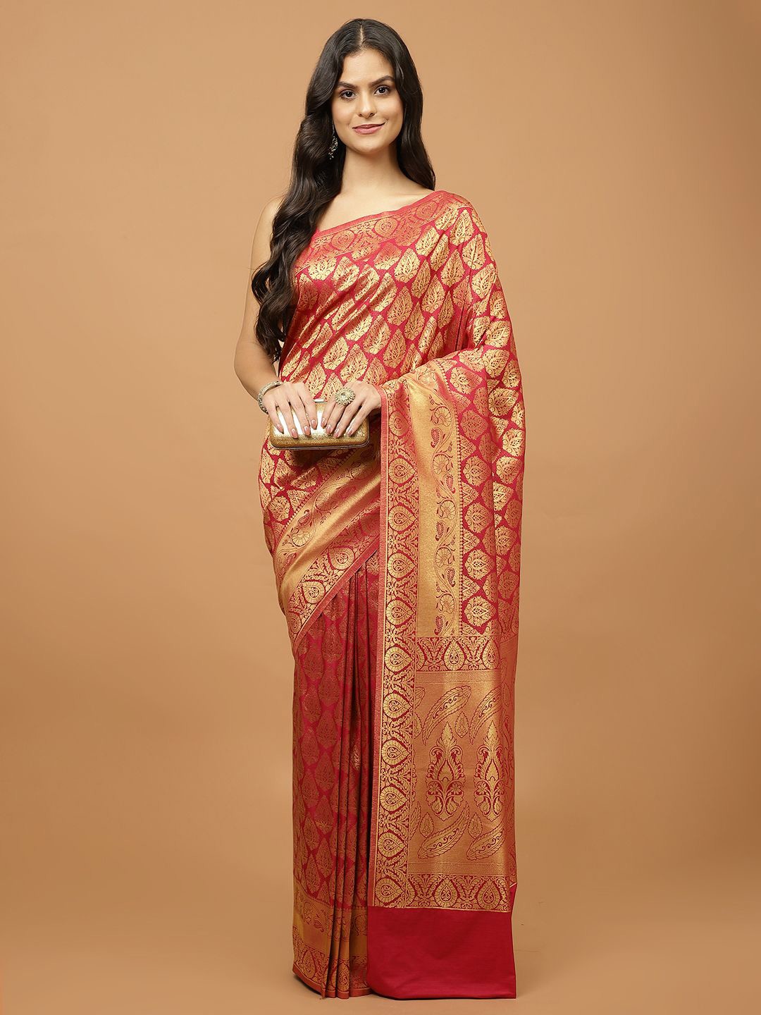 

Meena Bazaar Woven Design Zari Saree, Magenta