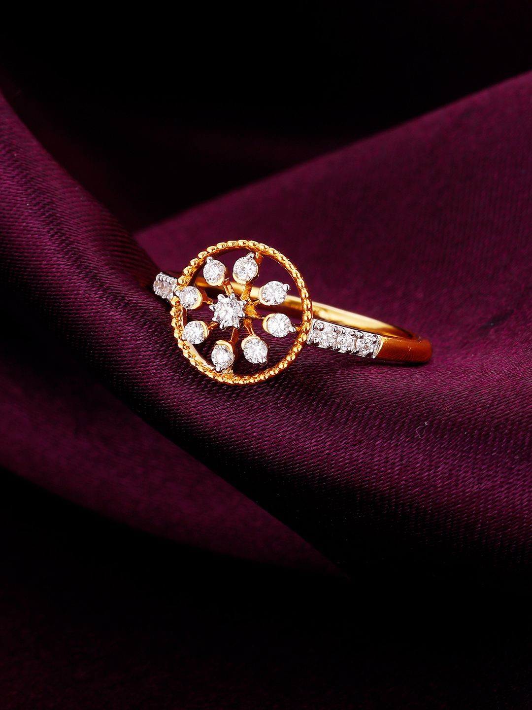 

GIVA 14K Yellow Gold Blossoming Flower Diamond Ring Fixed Size, Indian - 14