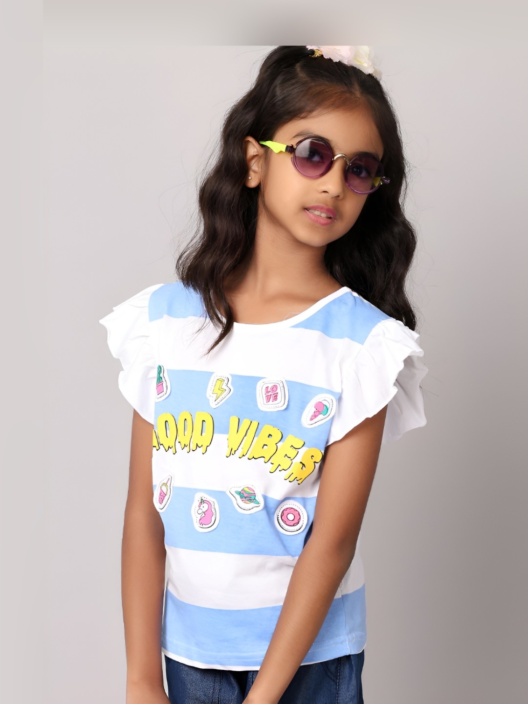 

V-Mart Girls Typography Printed Round Neck Cotton T-shirt, Blue
