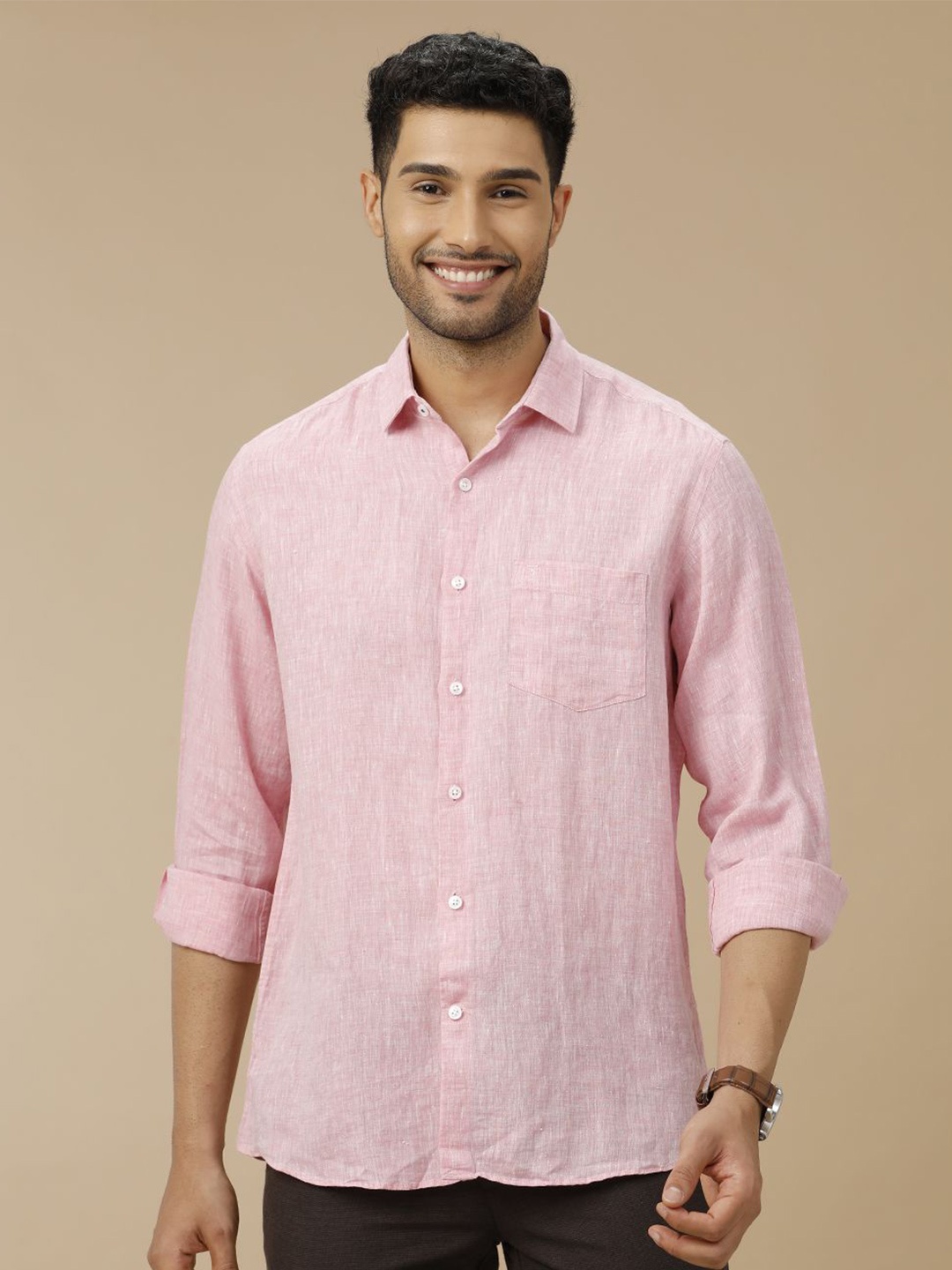

Linen Club Men Contemporary Slim Fit Ethnic Print Printed Casual Shirt, Pink