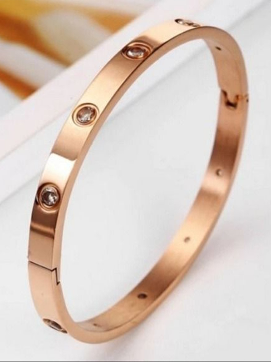 

MEENAZ Rose Gold Plated Stainless Steel Cubic Zirconia Bangle Style Bracelet