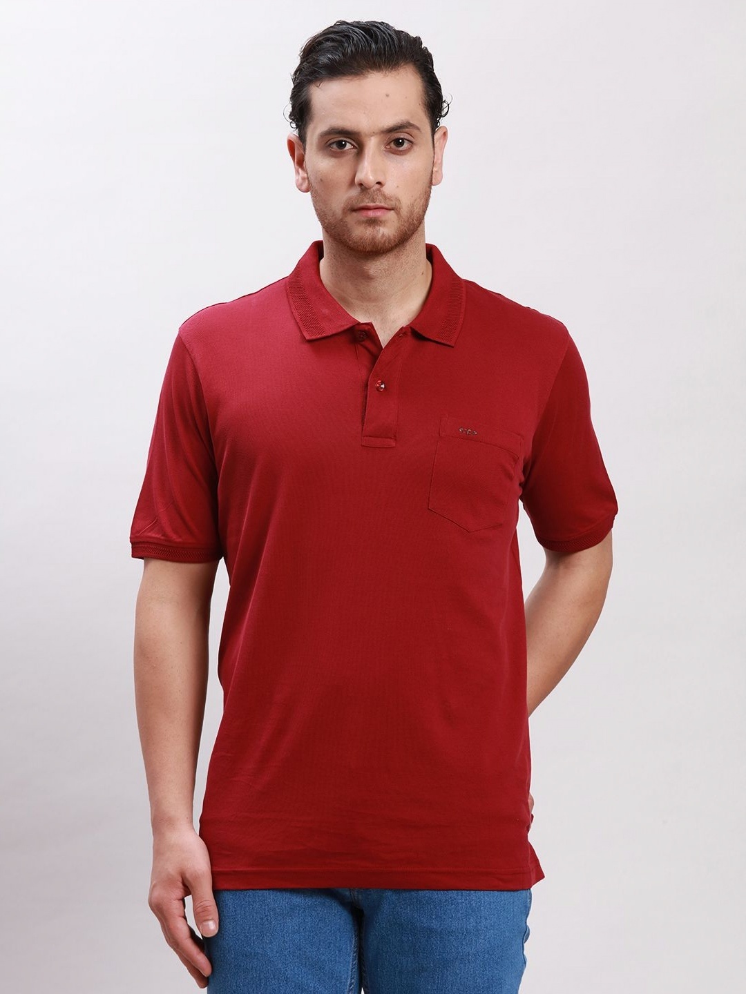 

ColorPlus Men Solid Polo Collar Cotton T-shirt, Maroon