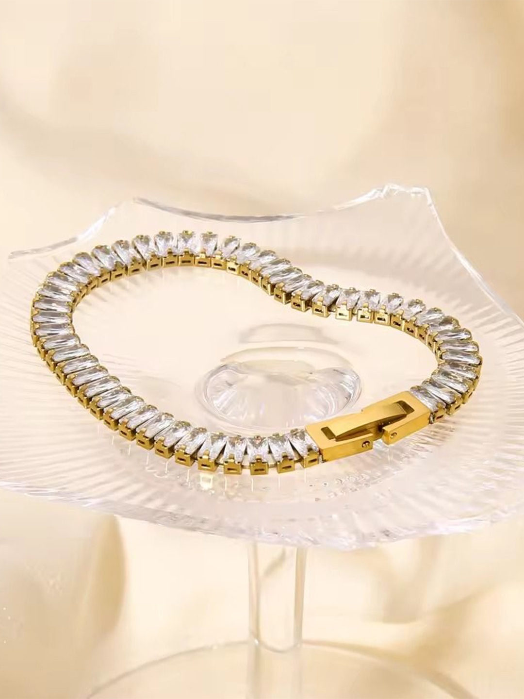 

MEENAZ Stainless Steel Gold-Plated Cubic Zirconia Wraparound Bracelet