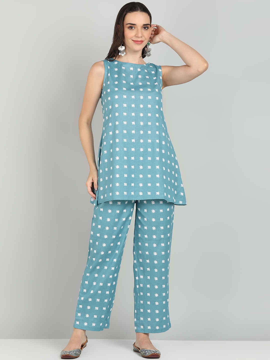 

Shiv ali apparels Printed Top With Trousers, Blue