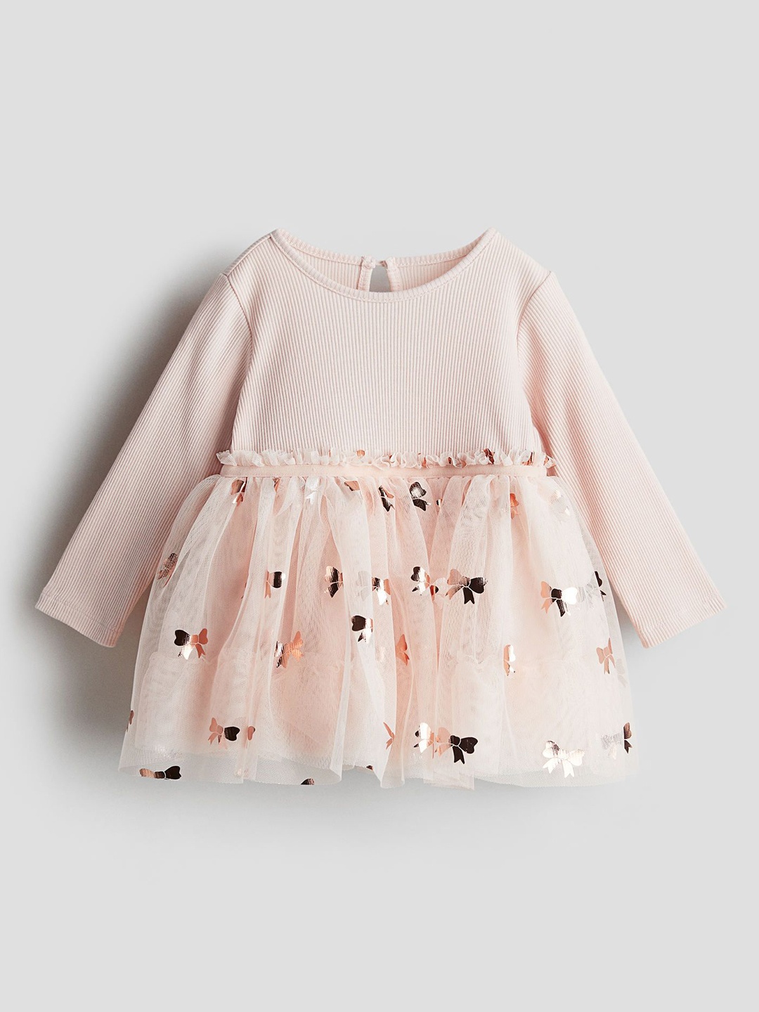 

H&M Infant Girls Bow Printed Tulle-Skirt Jersey Fit & Flare Dress, Pink