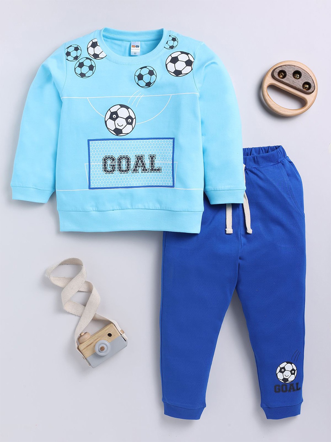 

LITTLE NINJA Boys Graphic Printed Round Neck Sweatshirt with Joggers, Blue