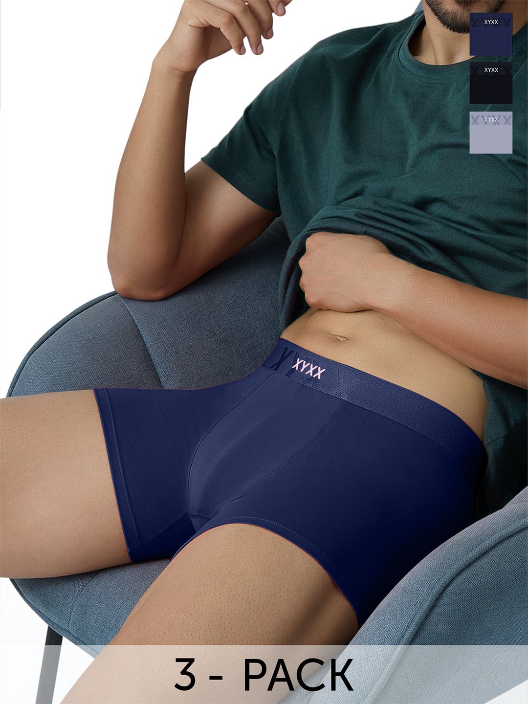 

XYXX Elements IntelliFresh Pack Of 3 Anti-Odour Cotton Trunks XYTRNK3PCKN863, Blue