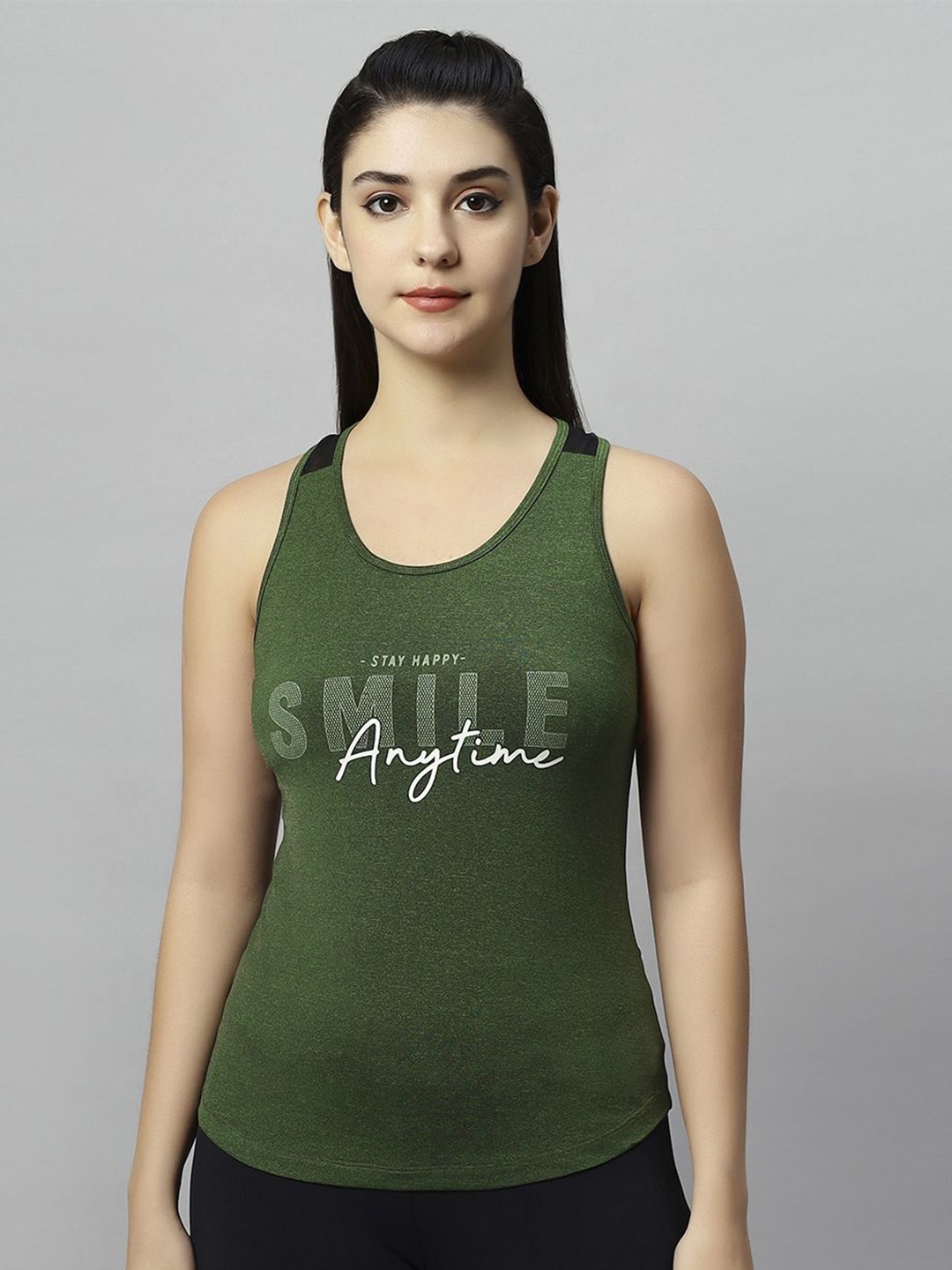 

LAASA SPORTS Women Typography Printed Tank Top, Green