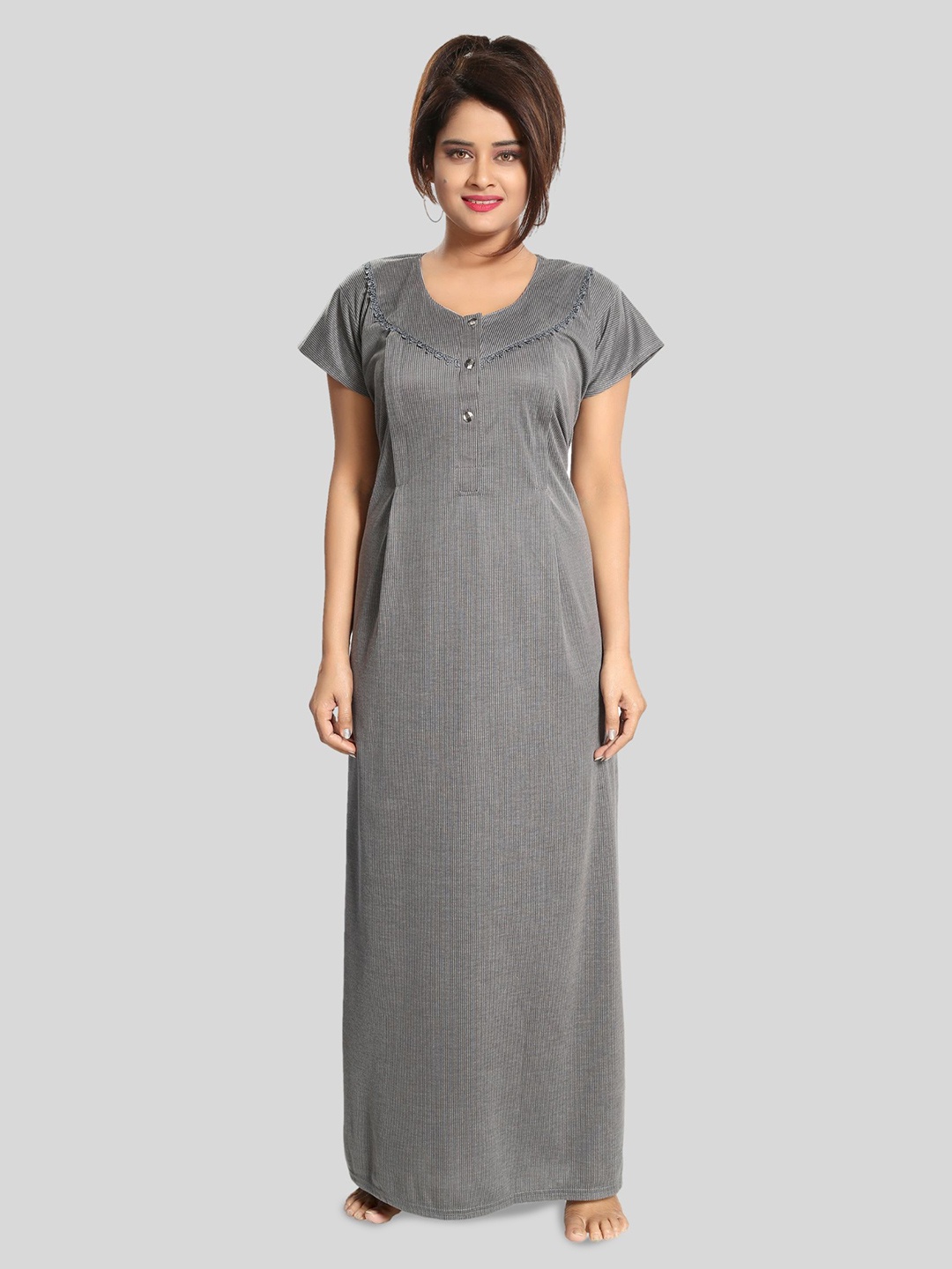 

Fabme Women's Striped Maxi Maternity Nightdress, Grey