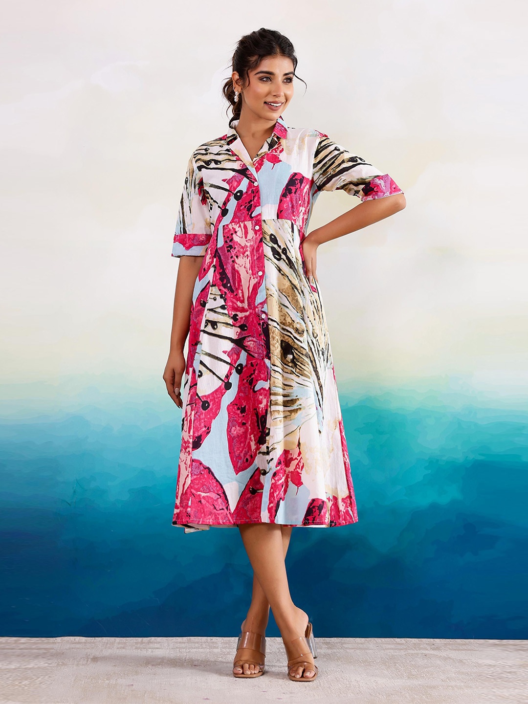 

FLAVIA CREATION Women Abstract Printed A-Line Dress, White