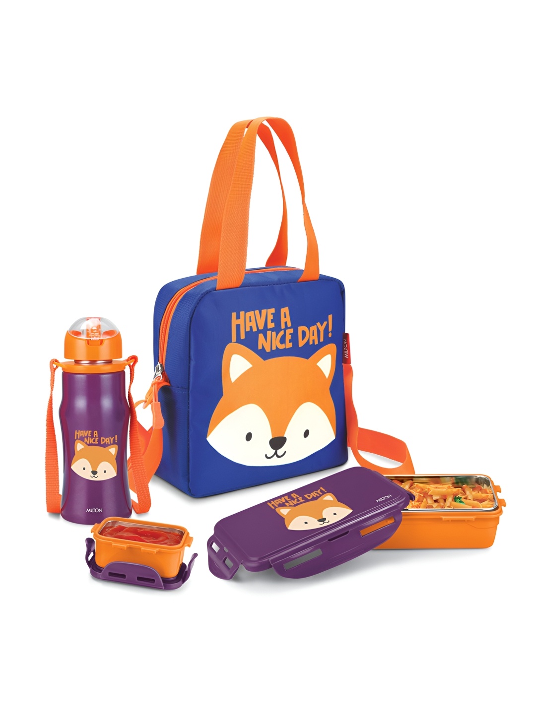 

Milton Kidz Combo Blue 2 Pieces Inner Steel Containers 650ml & 415ml Bottle With Jacket, Navy blue