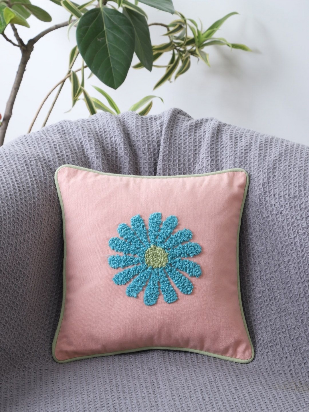 

Jamio Firati Pink & Blue Embroidered Cotton Square Cushion Covers