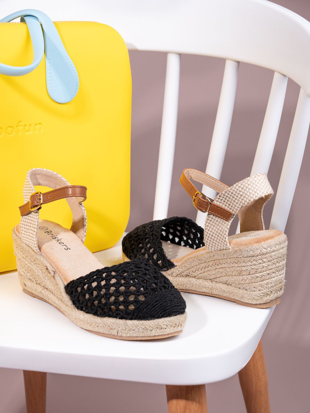 

BRISKERS Women Textured Wedge Sandals, Black