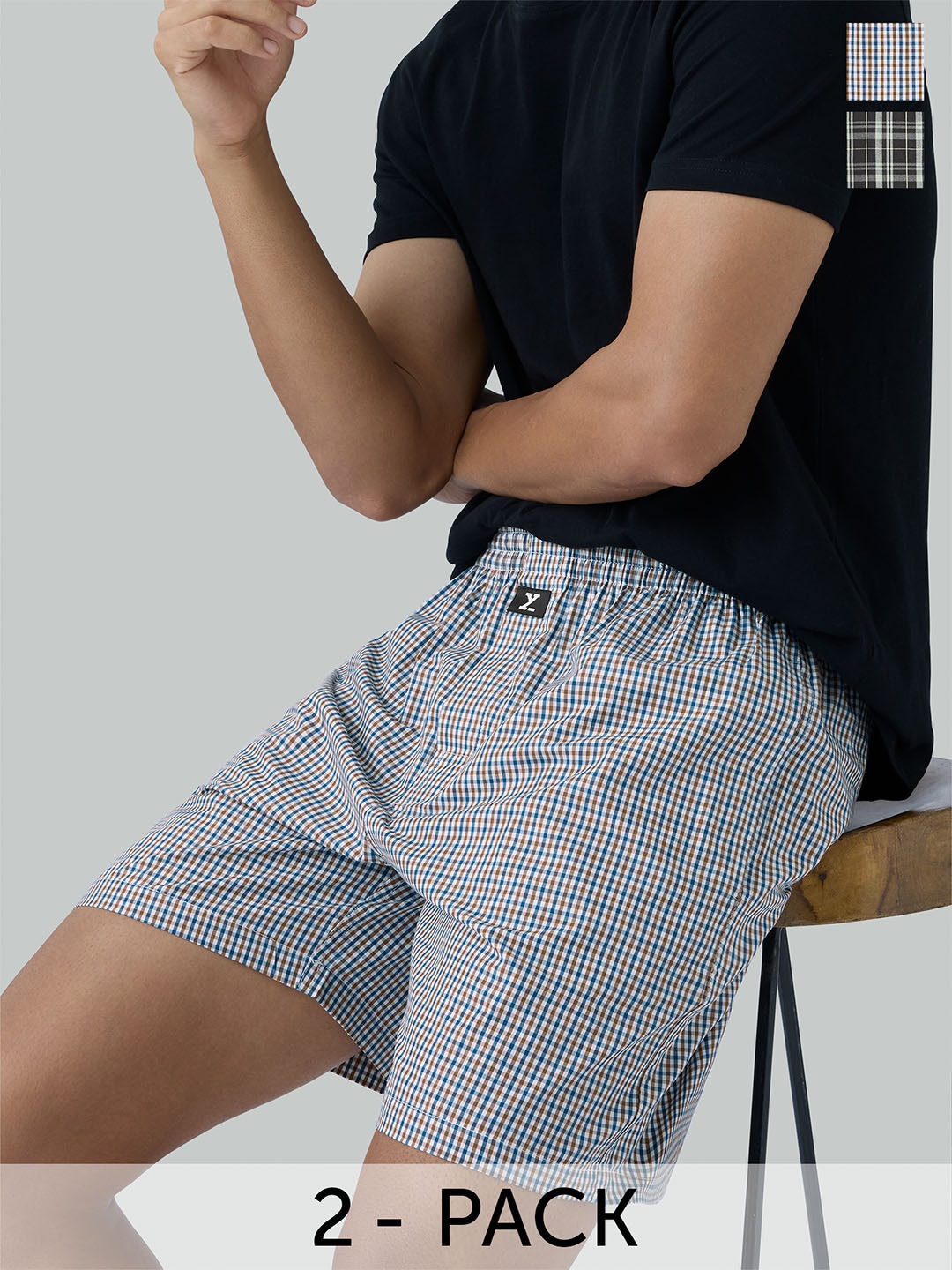 

XYXX Men Pack Of 2 Black & Orange Checked Pure Cotton Boxers XYBOX2PCKN234