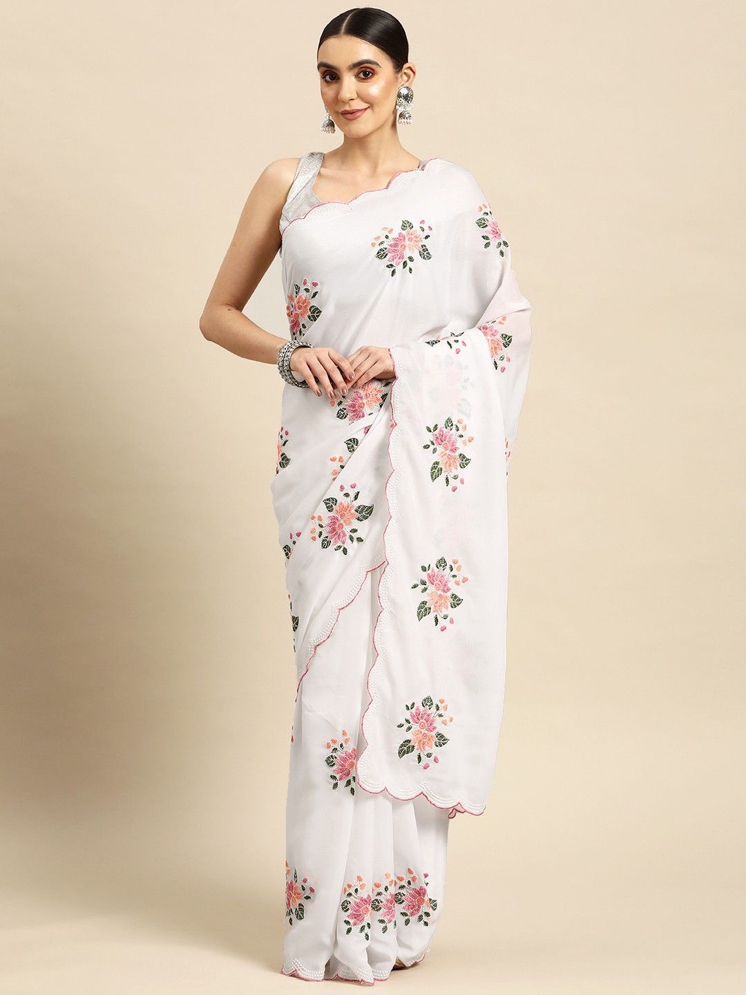 

Anouk Floral Woven Design Embroidered Saree, White