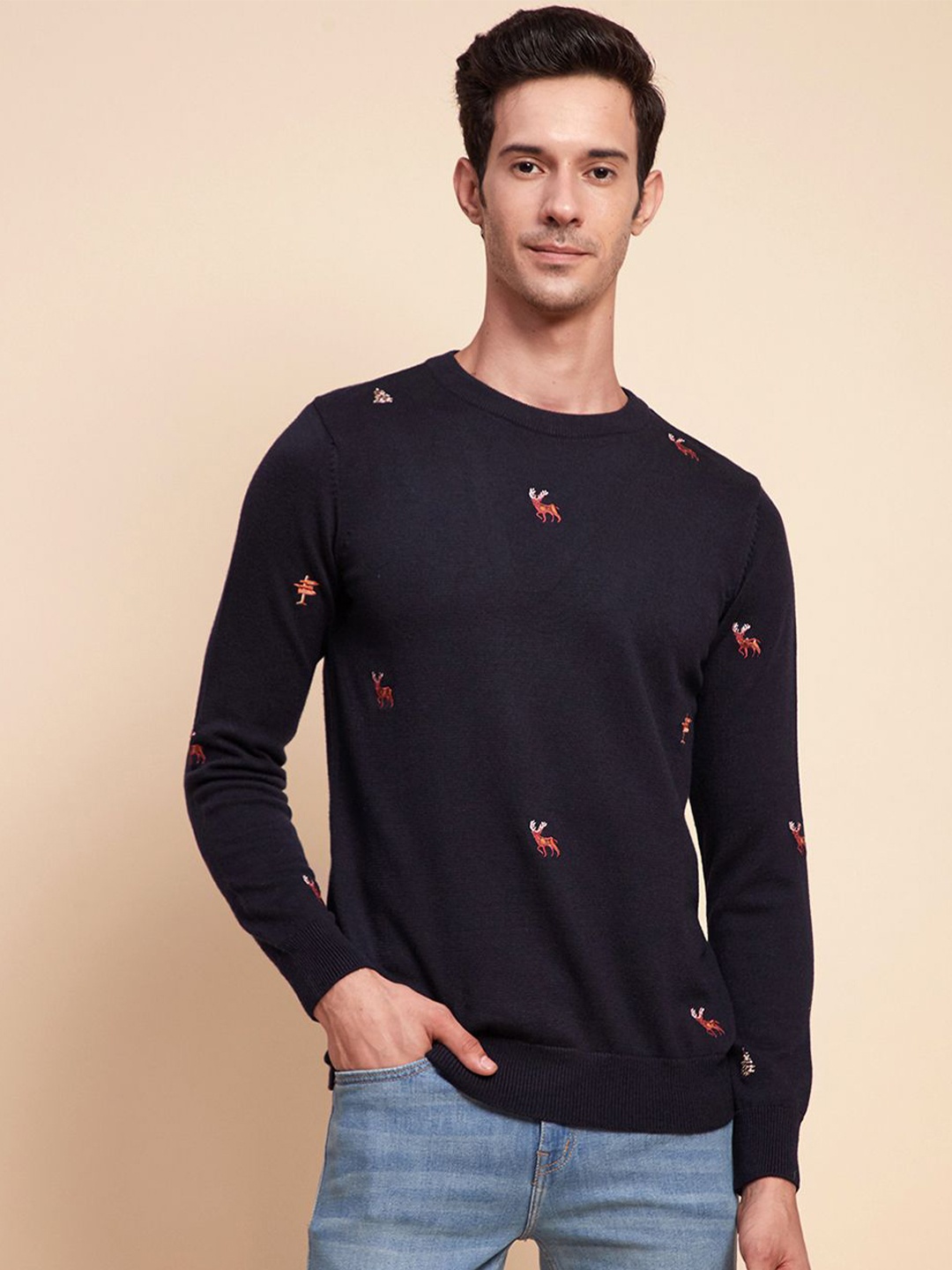 

CAMLA Men Ribbed Pullover, Navy blue