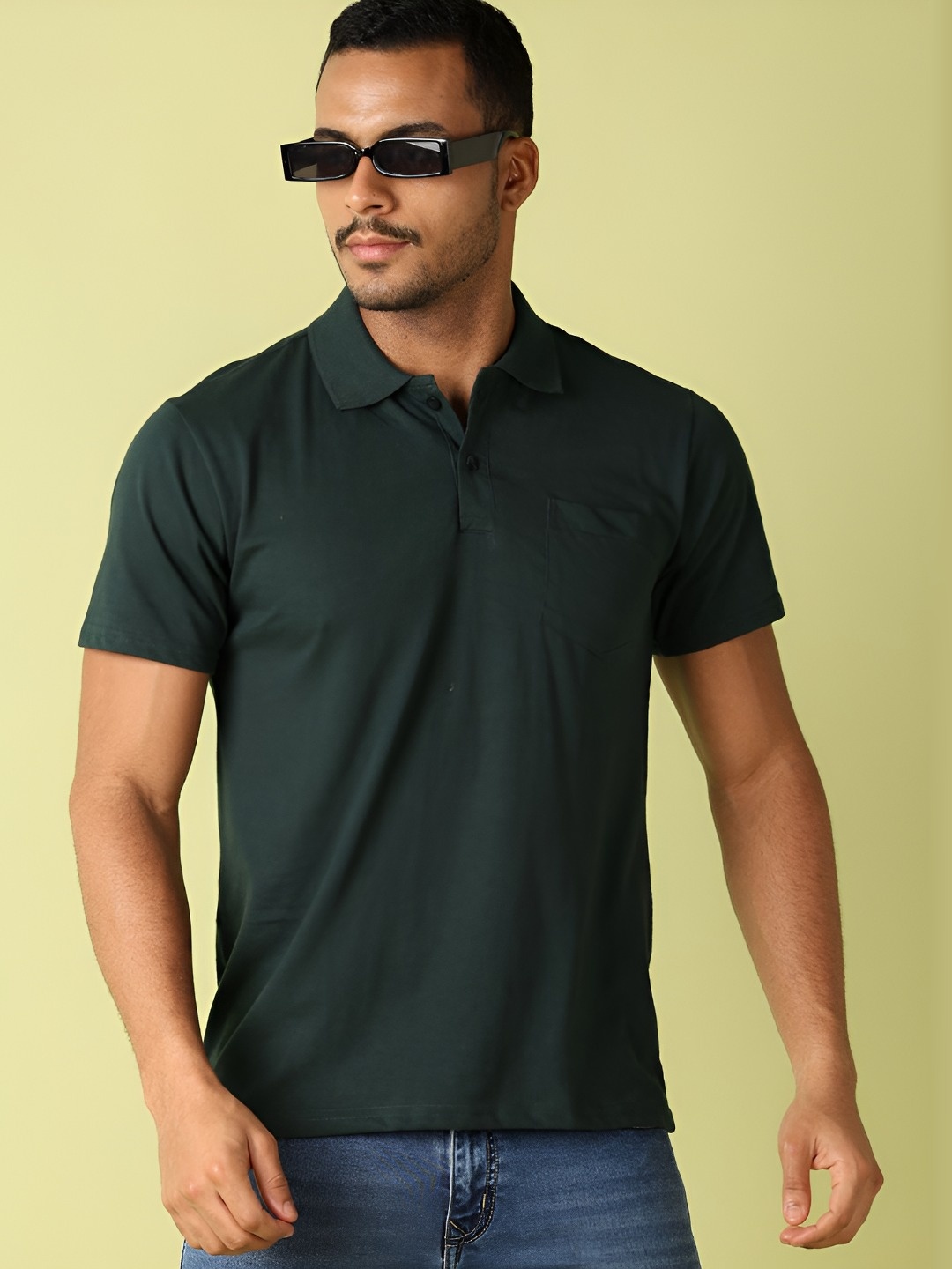 

V-Mart Men Solid Polo Collar Cotton Slim Fit T-shirt, Green